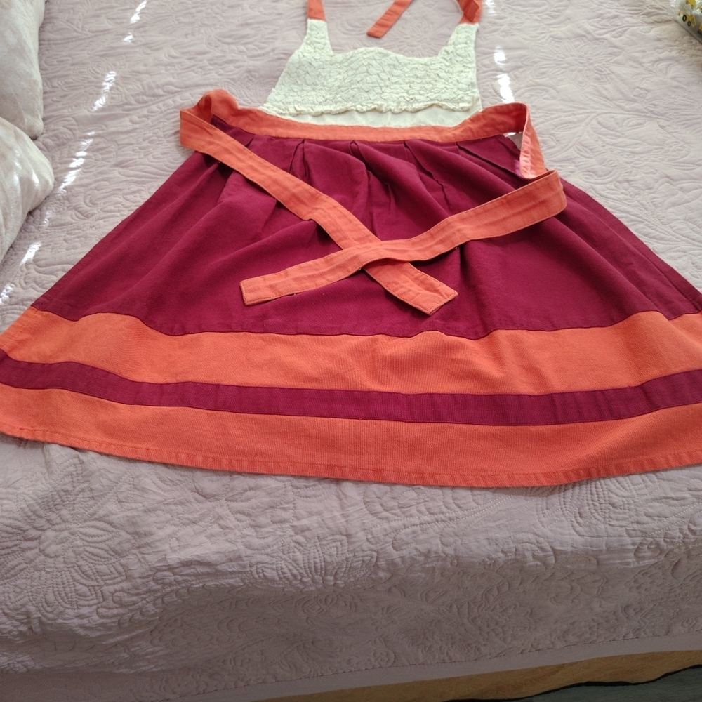 Purple & Orange Apron by Simply Envogue with Lacey Bib and Tie Waist